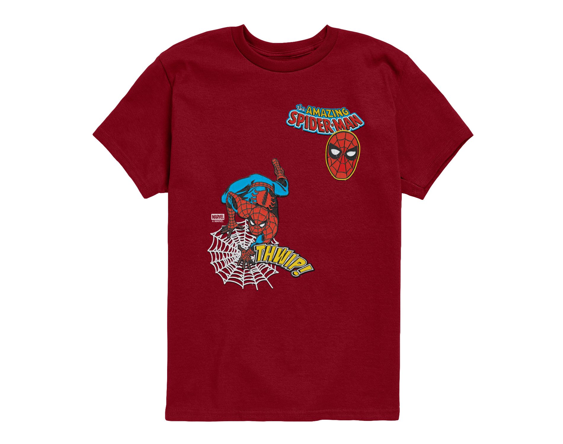Boys' Spider-Man Spidey Thwip Faux Patch Short Sleeve Graphic T-Shirt - Garnet - Large