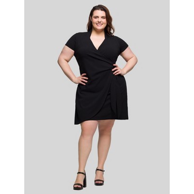 24seven Comfort Apparel Plus Size Mandarin Collar Knee Length Wrap Dress