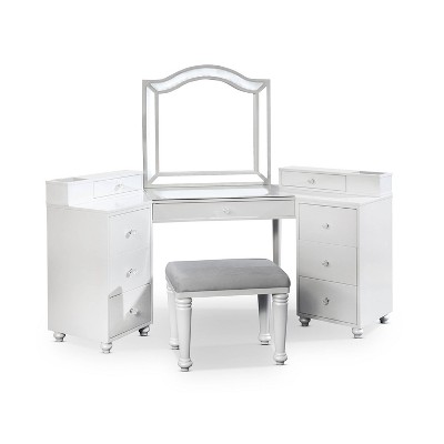 3pc Anza Multi Storage Vanity Set with Tri Fold Mirror and Stool White -  HOMES: Inside + Out