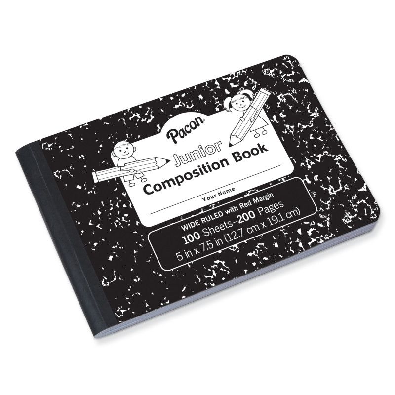 Pacon Junior Composition Book, Black Marble, 3/8" Ruled 5" x 7-1/2", 100 Sheets, 1 of 2