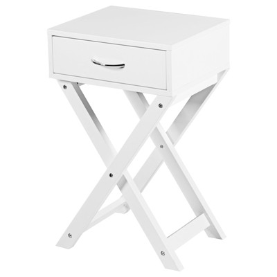 Tangkula Modern Versatile Nightstand X-shape Wooden End Table with Drawer Accent Side Table for Bedroom Black/White