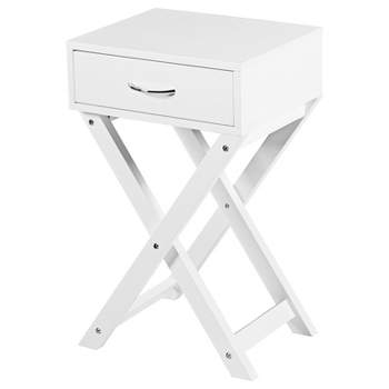 Tangkula Modern Versatile Nightstand X-shape Wooden End Table with Drawer Accent Side Table for Bedroom Black/White