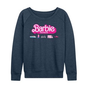 Women's - Barbie - Barbie Transportaion Vehicles Lightweight French Terry Wide Neck Long Sleeve Shirt - 1 of 4