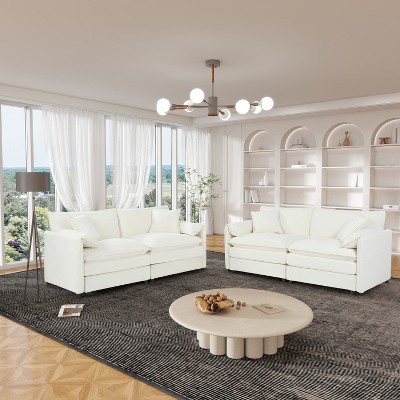 DOMETOUR Oversized Deep Seat Luxury 2 Piece Loveseat Sofa Set, Modern Chenille Comfy Cloud Couches Set for Living Room Office with 4 Pillows
