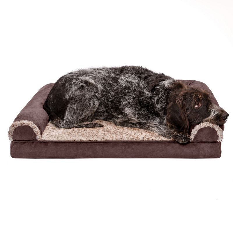  FurHaven Two-Tone Faux Fur & Suede Full Support Sofa Dog Bed, 1 of 4