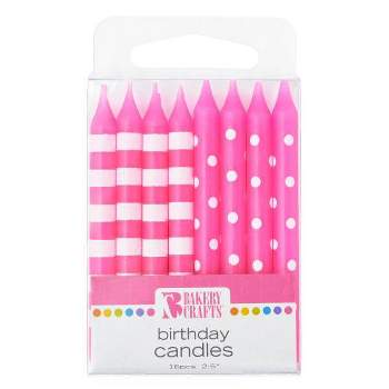 Bakery Crafts 2.5" Candles Stripes & Dots Pink - 16ct