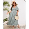 BLUEMING Summer Maxi Dress for Plus Size Women Tie Wasit Surplice Dress Flutter Sleeve A-Line Dress - 3 of 4