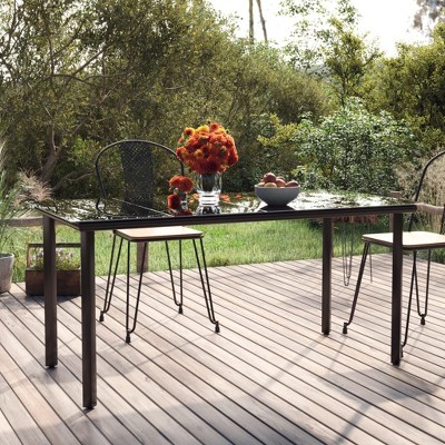 vidaXL Patio Dining Table Black 63 in.x31.5 in.x29.1 in. Steel and Tempered Glass