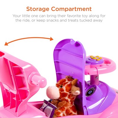 Pink and Purple 3-in-1 Kids Push and Pedal Ride-On Car