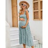 Womens Maternity Dress Summer Sleeveless Smocked Square Neck Ruffle Casual Boho Midi Dress Baby Shower Photoshoot - 2 of 4