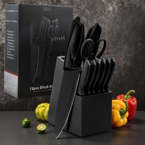15-Piece Kitchen Knife Set, Wooden Knife Block Organizer, High Carbon Stainless Steel Blades, Dishwasher Safe - 1 of 4