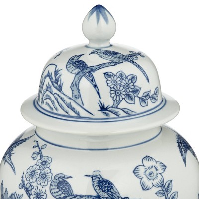 Heather 16" High Blue and White Hand-Painted Ceramic Ginger Jar with Lid