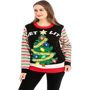Joyfy Christmas Sweaters for Women, Christmas Ugly Sweater, LED Light Up Christmas Tree Pullover Tops - 1 of 4