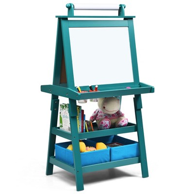 Qaba Art Easel for Kids with Paper Roll, 3 in 1 Toddler Painting Easel with  Blackboard, Whiteboard, Storage Baskets, Green