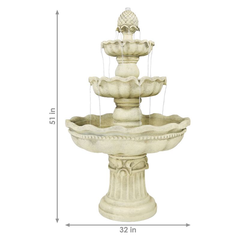 Sunnydaze 51"H Electric Polyresin and Fiberglass 3-Tier Pineapple Top Outdoor Water Fountain, 4 of 14
