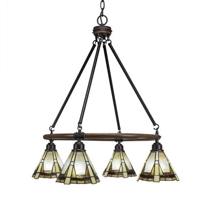 Toltec Lighting Blacksmith 4 - Light Chandelier in  Painted Wood/Dark Granite with 7" Zion Art Glass Shade