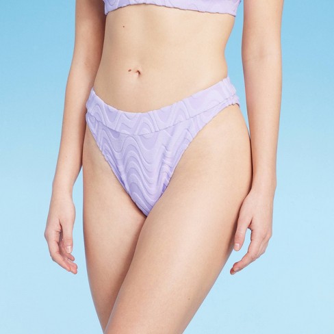 Women's Wavy Terry Textured Mid-waist Ultra High Leg Cheeky Bikini Bottom - Wild Fable Lilac Purple x