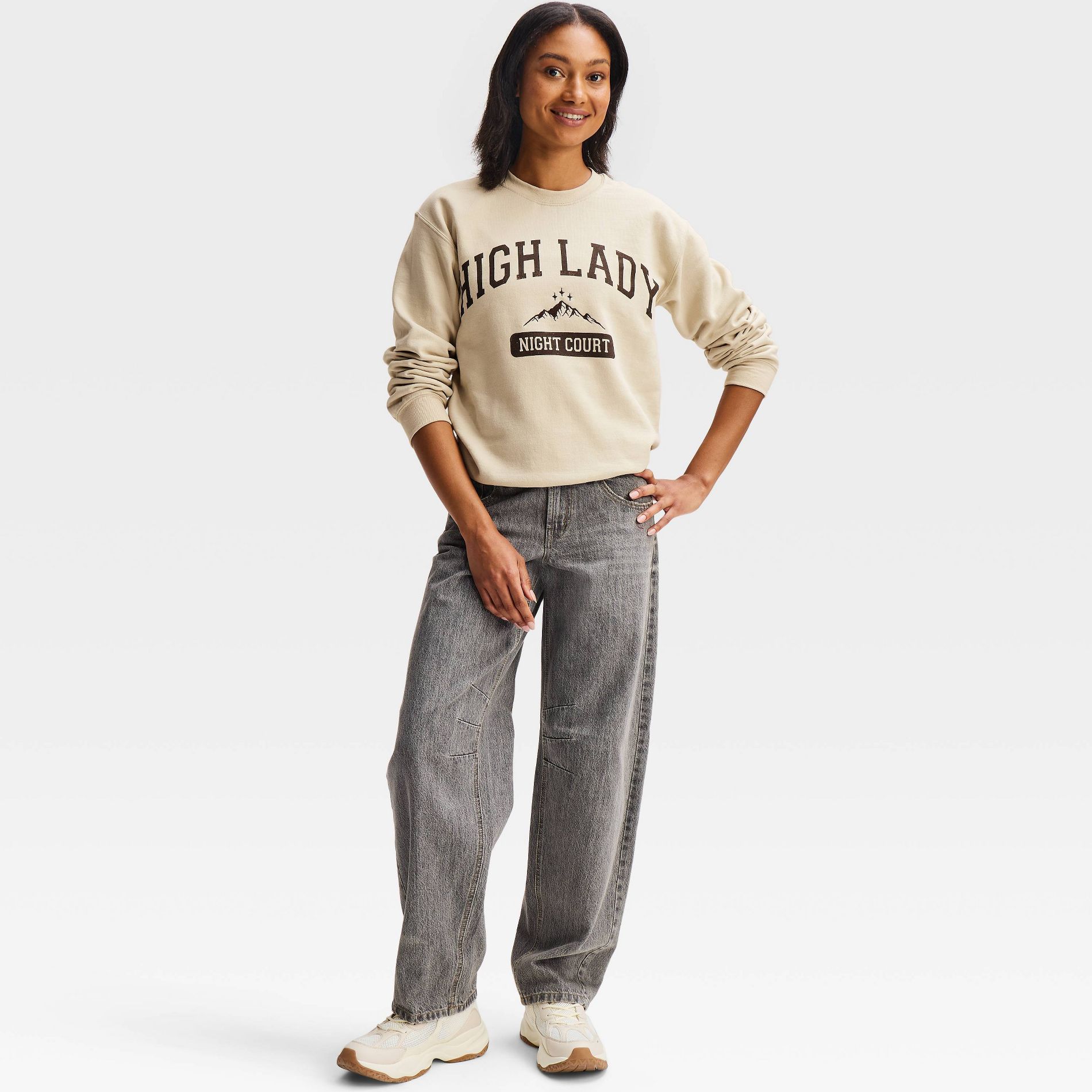 Women's High Lady Fleece Crewneck Graphic Pullover Sweatshirt - Sand