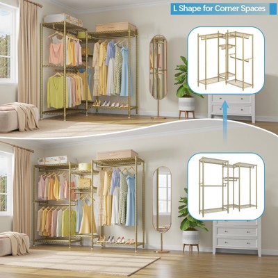 Classic V6 Gold Wire Portable Garment Rack with Adjustable Shelves