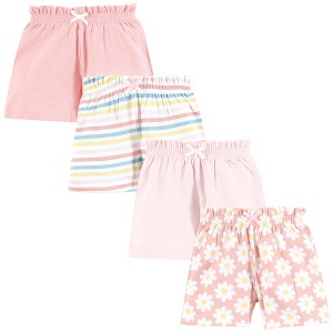 Hudson Baby Infant Girls Shorts Bottoms 4-Pack, White Coral Daisy - 1 of 4