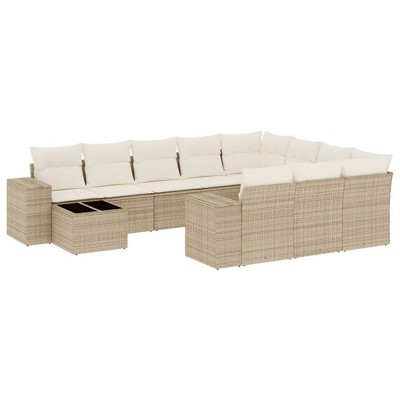 vidaXL 11 Piece Patio Sofa Set with Cushions Beige and Cream Poly Rattan