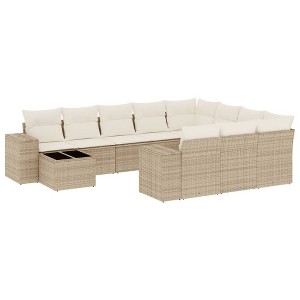 vidaXL 11 Piece Patio Sofa Set with Cushions Beige and Cream Poly Rattan - 1 of 4