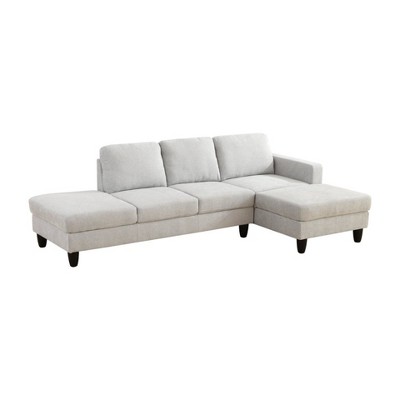 DOMETOUR 2-Piece Modern Gray White Lint Couch L-Shaped Sectional Sofa for Living Room