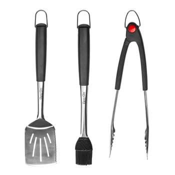 Dyna-Glo 3pc Stainless Steel Spatula Basting Brush and Tongs with Silicone Soft Touch Handles