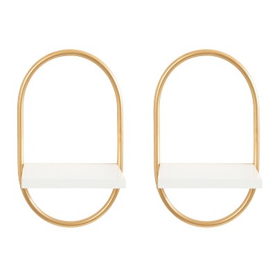 White and Gold Modern Floating Wall Shelves Set of 2