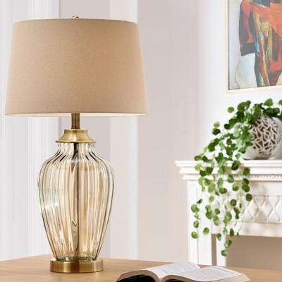 28.5" Golden Gaze Glass Table Lamp – Antique Bronze with Linen Shade