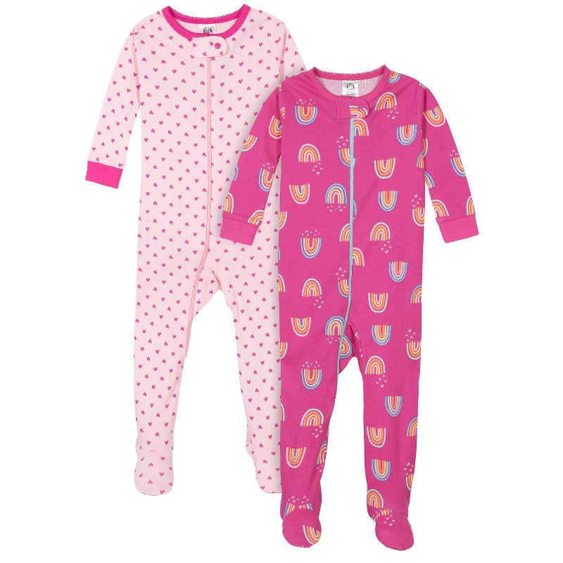 Gerber Baby & Toddler Girls Snug Fit Footed Cotton Pajamas, 2-Pack, 1 of 10