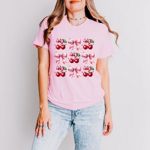 Simply Sage Market Women's Coquette Pink Cherry Chart Short Sleeve Graphic Tee - 1 of 4