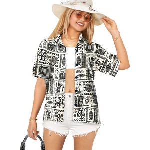 LA LEELA Women's Button Down Blouses Beach Summer Button Up Short Sleeve Tropical Vacation Hawaiian Shirts Coverup Blouses for Women - 1 of 4