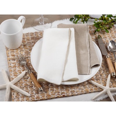 Natural Stonewashed Linen Napkins with Stitched Border, Set of 4