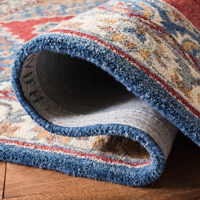 Heirloom Blue and Red Square Tufted Wool Rug 6' x 6'