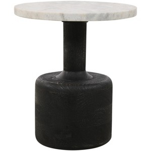HomeRoots 21" White and Black Distressed Marble and Solid Wood Round Pedestal End Table - 1 of 4