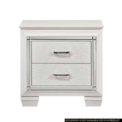 Vynxaria Bedroom Nightstand - White Finish, 2 Dovetail Drawers, Faux Alligator Fronts