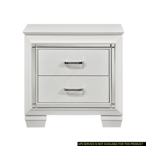 Vynxaria Bedroom Nightstand - White Finish, 2 Dovetail Drawers, Faux Alligator Fronts - 1 of 4