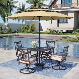 Captiva Designs 6pc Patio Square Table & Fusiform Back Metal Chairs & Beige Umbrella - 1 of 4