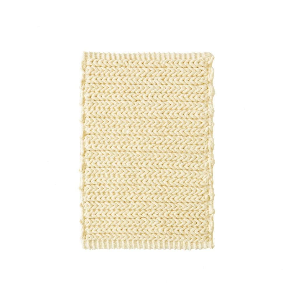 17inx24in Braided Cotton Chenille Chain Stitch Bath Rug Yellow