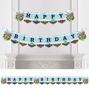 Big Dot of Happiness Cars, Trains, and Airplanes - Transportation Birthday Party Bunting Banner - Party Decorations - Happy Birthday - 1 of 4