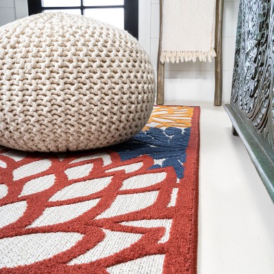 Minori Cream Red Blue Floral Synthetic Indoor Outdoor Rug