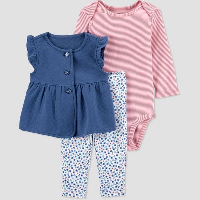 Baby Girls' Floral Peplum Vest Top & Pants Set - Just One You® made by carter's Navy 3M