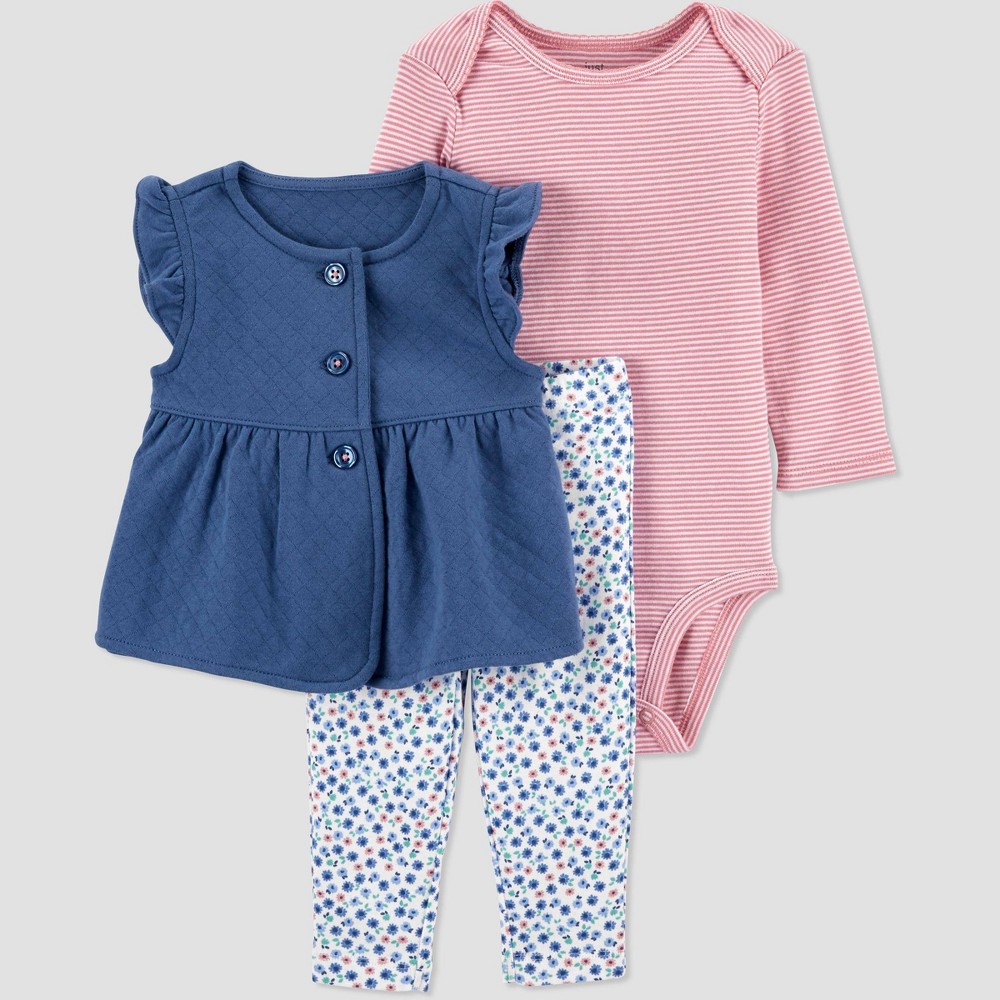 size 3M Baby Girls' Floral Peplum Vest Top & Pants Set - Just One You made by carter's Navy, Blue