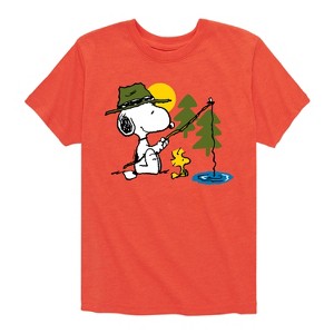 Boys' - Peanuts - Snoopy Woodstock Fishing Short Sleeve Graphic T-Shirt - 1 of 4