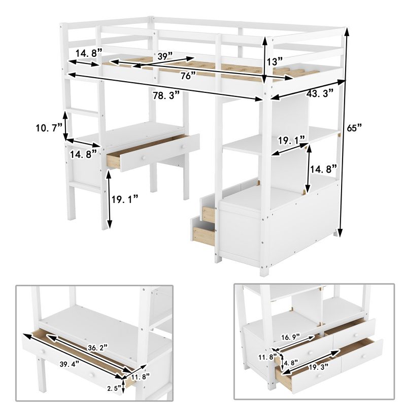 Loft Bed with Built-In Desk, Storage Shelves and Drawers - ModernLuxe, 4 of 10