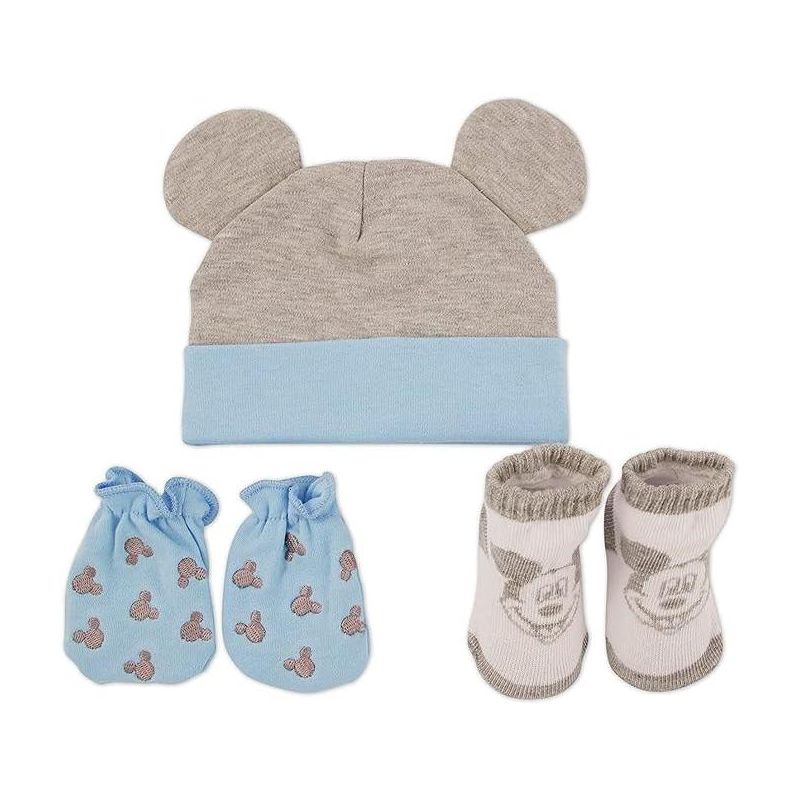 Disney Mickey Mouse Newborn Baby Boys’ Hat, Socks, and Mitten Take Me Home Layette Gift Set, 1 of 6