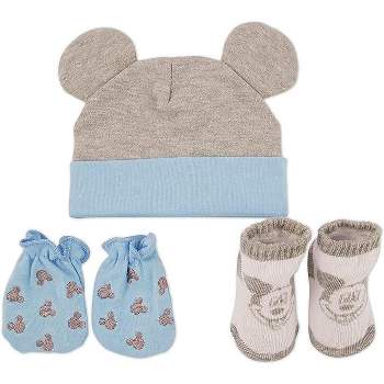 Disney Mickey Mouse Newborn Baby Boys’ Hat, Socks, and Mitten Take Me Home Layette Gift Set
