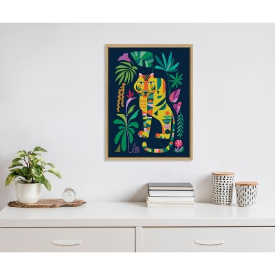 Colorful Tiger in the Forest Canvas Art with Natural Frame