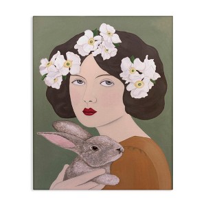 Stupell Industries Woman And Rabbit Floral Canvas Art, 24" x 30" - 1 of 4
